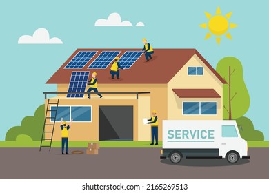 Solar panel home installation 2d flat vector illustration concept for banner, website, illustration, landing page, flyer, etc.