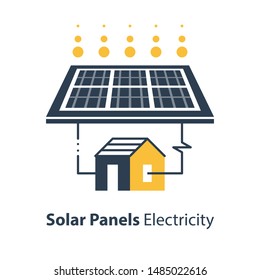 Solar panel and house, autonomous electricity, source of energy, flat design illustration