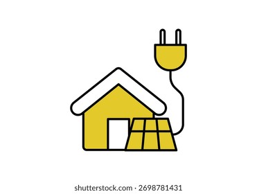 Icono del panel solar y de la casa en el fondo blanco