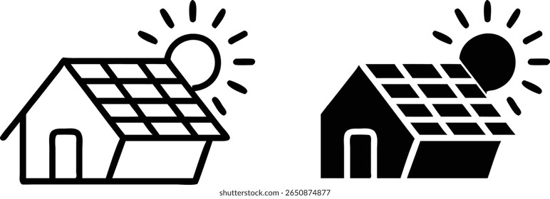 Solar Panel House Icon, Renewable Energy Home Symbol, Solar Power Illustration