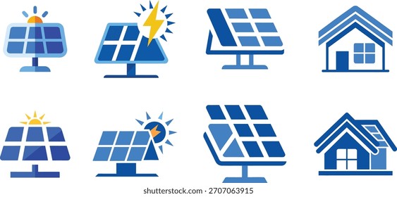 Solar panel and house icon set for renewable energy