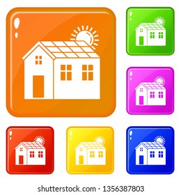 Solar panel house icons set collection vector 6 color isolated on white background