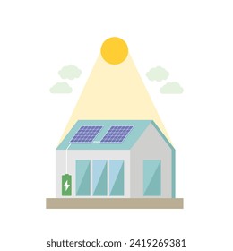 Solar panel house isolated vector illustration. Self-sufficient house with solar panels on the roof. Flat style.