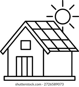 Casa del panel solar con icono de energía renovable solar