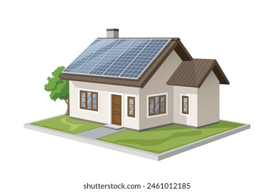 Solar Panel House, vector illustration isolated on white background eps