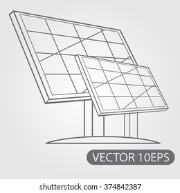 Solar panel icon black and white outline drawing. Modern technologies. Alternative energy sources.