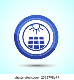 Solar panel icon in a blue circle promoting sustainable energy and clean power sources