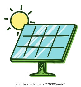 Solar Panel Icon with Bright Sun Drawing