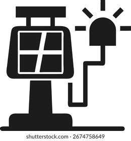 Icono del panel solar conectado a una energía del símbolo de la bombilla