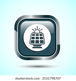Solar Panel Icon Design Illustration, Solar Panel Power Station sign, Gray Color Square Button Design