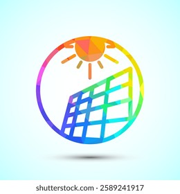 Solar panel icon design illustration, Solar panel power station sign, low poly style