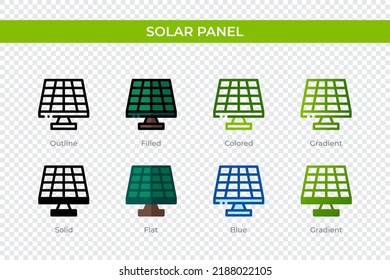 Solar panel icon in different style. Solar panel vector icons designed in outline, solid, colored, filled, gradient, and flat style. Symbol, logo illustration. Vector illustration
