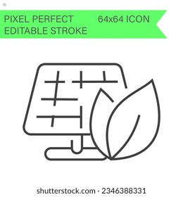 icono del panel solar, símbolos ecológicos, sostenibles, renovables y alternativos de energía . Iconos ecológicos.Stroke editable. 64x64 Pixel Perfecto.