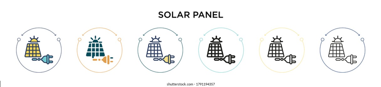 Icono de panel solar en estilo relleno, delgado, contorno y trazo. Ilustración vectorial de dos iconos vectores de paneles solares de color y negro se puede utilizar para móviles, ui, web