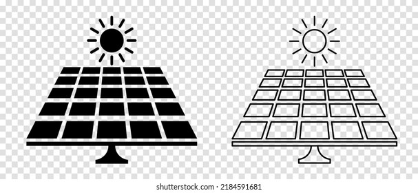 Solar panel icon. Flat and line art style. Vector illustration isolated on transparent background 