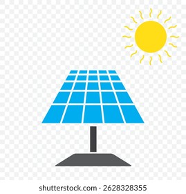 Solar panel icon Flat set in blue color on Transparent Background. EPS 10.