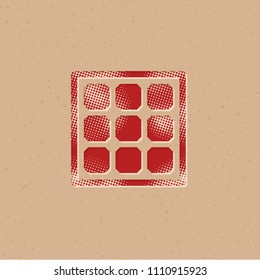 Solar panel icon in halftone style. Grunge background vector illustration.