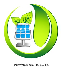 solar panel icon with leafs