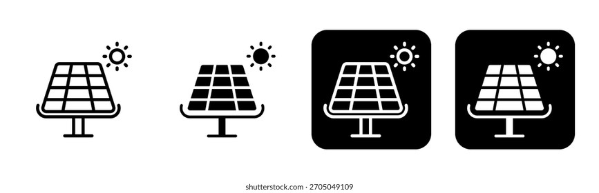 Línea del icono del panel solar y Colección negra del estilo del relleno