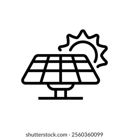Solar panel icon with line style on a white background