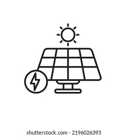 Icono de panel solar con estilo lineal en fondo aislado