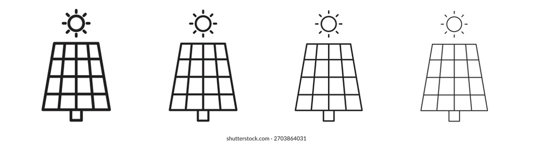 Icono de Vector lineal de panel solar en un estilo editable.