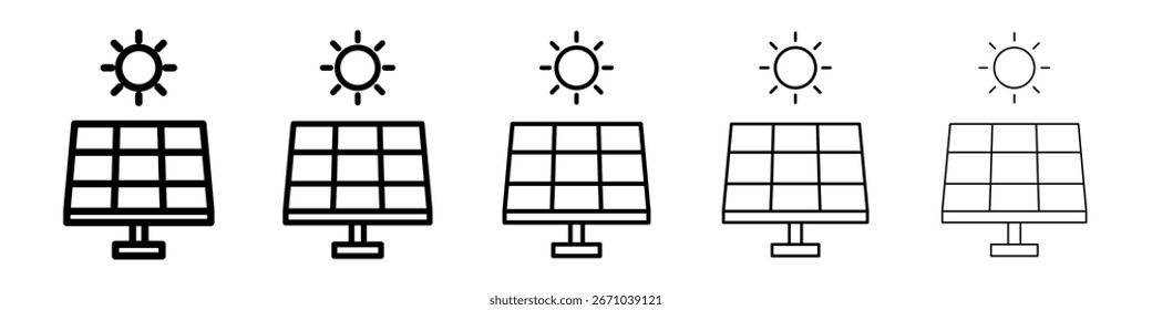 Solar panel icon logo in stroke lines collection
