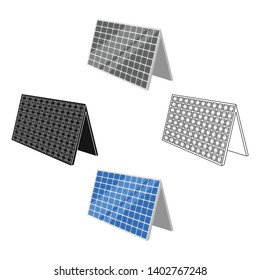 Solar panel icon in outline style isolated on white background. Bio and ecology symbol stock vector illustration.