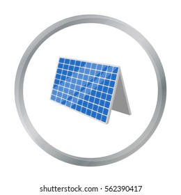 Solar panel icon in outline style isolated on white background. Bio and ecology symbol stock vector illustration.