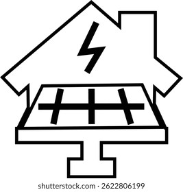 Solar panel icon. power energy. electricity Simple renewable energy solutions cells icon Home, roof pattern. Sun energy battery. environmentally friendly, editable stroke with transparent background