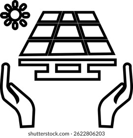 Solar panel icon. power energy. electricity Simple renewable energy solutions cells icon Home, roof pattern. Sun energy battery. environmentally friendly, editable stroke with transparent background