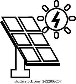 Solar panel icon. power energy. electricity Simple renewable energy solutions cells icon Home, roof pattern. Sun energy battery. environmentally friendly, editable stroke with transparent background