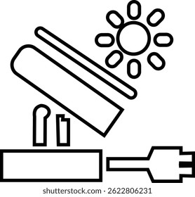Solar panel icon. power energy. electricity Simple renewable energy solutions cells icon Home, roof pattern. Sun energy battery. environmentally friendly, editable stroke with transparent background
