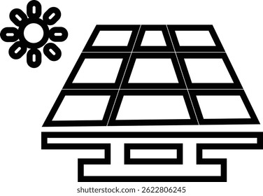 Solar panel icon. power energy. electricity Simple renewable energy solutions cells icon Home, roof pattern. Sun energy battery. environmentally friendly, editable stroke with transparent background