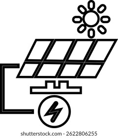 Solar panel icon. power energy. electricity Simple renewable energy solutions cells icon Home, roof pattern. Sun energy battery. environmentally friendly, editable stroke with transparent background