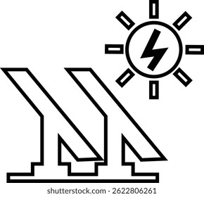 Solar panel icon. power energy. electricity Simple renewable energy solutions cells icon Home, roof pattern. Sun energy battery. environmentally friendly, editable stroke with transparent background