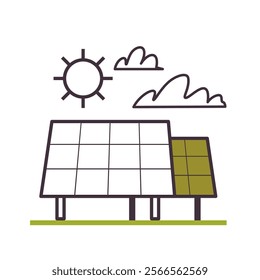 Solar panel icon. Solar panel power plant renewable sustainable energy generation with sunny panels. Save nature and renewable energy concept. Flat vector illustration. Not AI generated