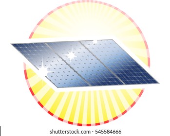 Solar panel icon with a round abstract sun in the background