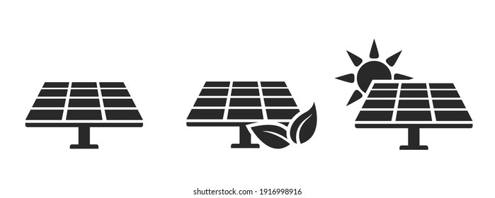 solar panel icon set. eco friendly, sustainable, renewable and alternative energy symbols. isolated vector images