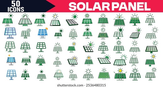 Solar Panel Icon Set Eco Friendly Power Symbols for Renewable, Sustainable, and Alternative Energy