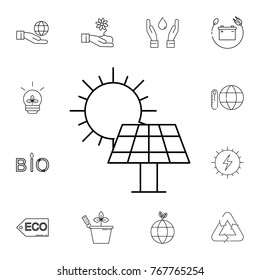 Solar panel icon. Set of ecology sign icons. Signs, outline eco collection, simple thin line icons for websites, web design, mobile app, info graphics on white background