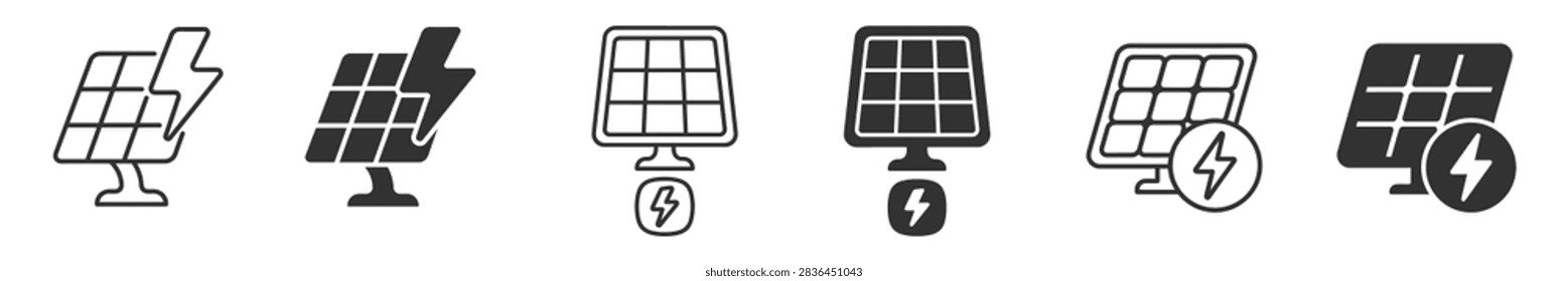 solar panel icon set with energy symbol vector illustration on transparent background