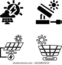 Solar panel icon set. power energy. electricity Simple renewable energy solutions cells icon Home, roof pattern. Sun energy battery. environmentally friendly, editable stroke transparent background