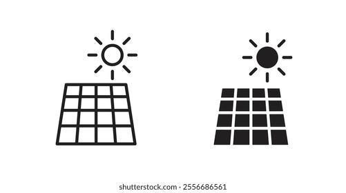 Solar panel icon set in Thin line black color.