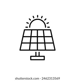 Solar panel icon. Simple outline style. Photovoltaic, sun, installation, roof, generator, heat, sunlight, renewable energy concept. Thin line symbol. Vector illustration isolated.