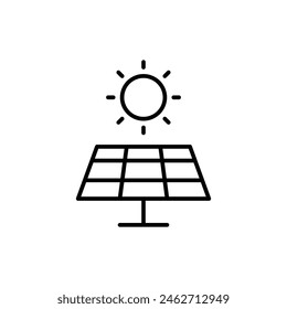 Solar panel icon. Simple outline style. Photovoltaic, sun, installation, roof, generator, heat, sunlight, renewable energy concept. Thin line symbol. Vector illustration isolated.