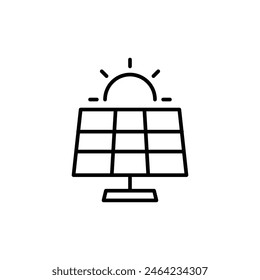 Solar panel icon. Simple outline style. Photovoltaic, sun, installation, roof, generator, heat, sunlight, renewable energy concept. Thin line symbol. Vector illustration isolated.