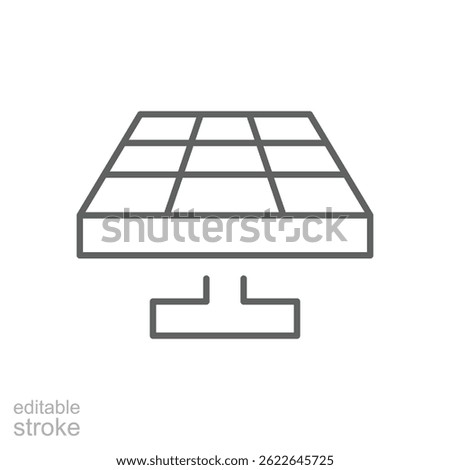 Solar panel icon. Simple outline style. Solar power, sun, renewable energy, cell, heat, light, battery, electric, technology concept. Thin line symbol. Vector illustration isolated. Editable stroke.