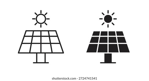 Vectores simples del icono del panel solar en negro, convenientes para los proyectos