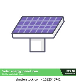 Solar panel icon in smooth style, with pixel perfect and editable stroke eps 10
